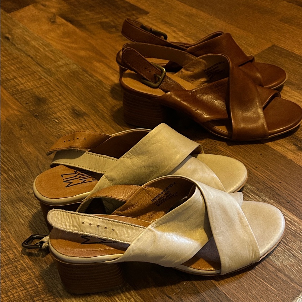Miz Mooz Cream Leather Slingback Sandals with Tan Pair